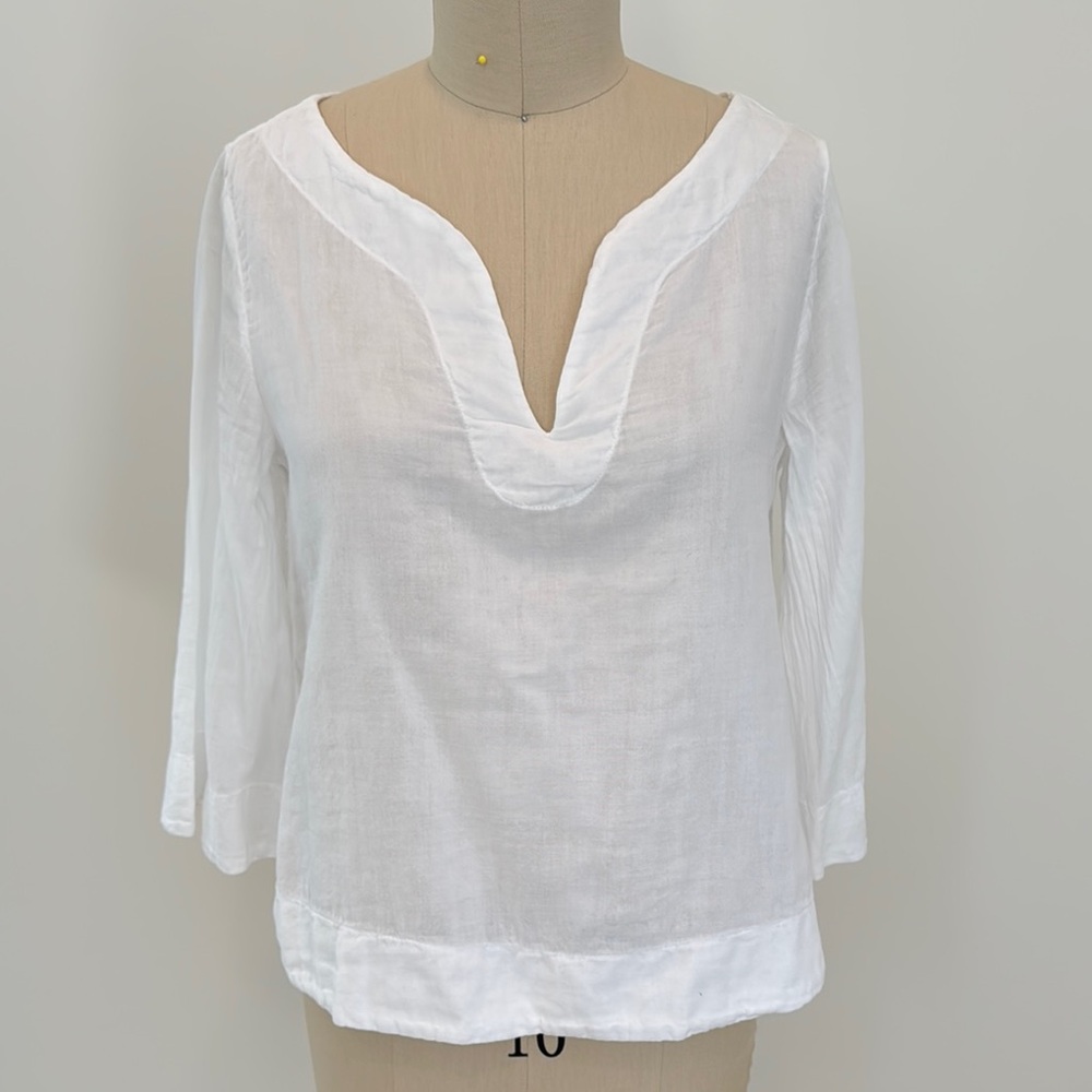 European Culture White Felpa Donna Relaxed 3/4 Sleeve Blouse